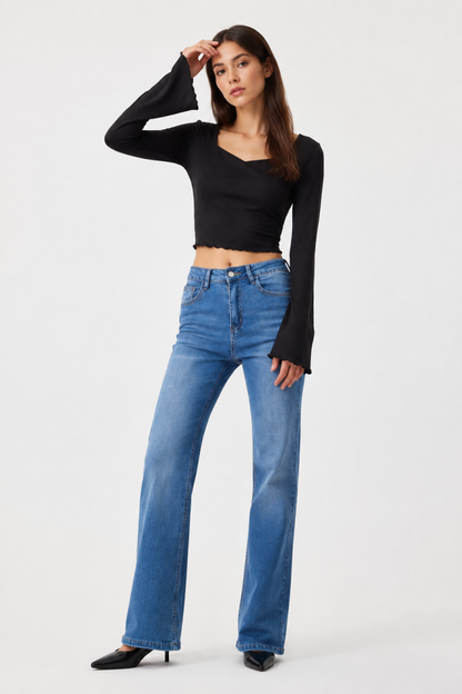 Women's blue stretch straight-leg jeans