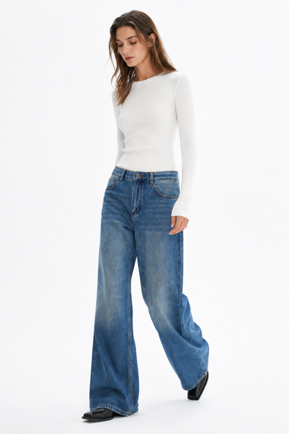 Women's Vintage Wash High Waist Straight Leg Jeans