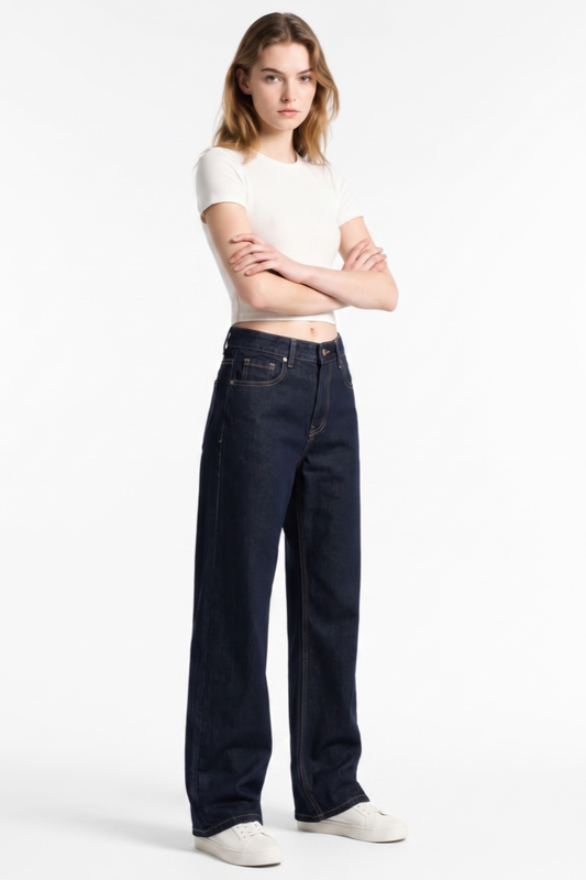 Women's Original Blue Wash High Waist Straight Leg Jeans