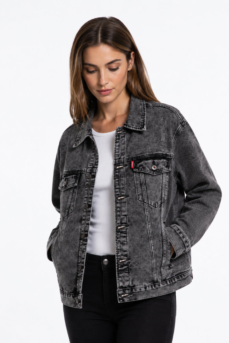 Women's Vintage Grey Acid Wash Denim Jacket