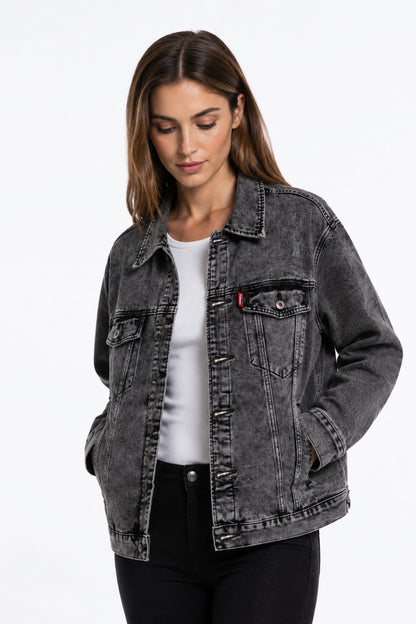 Women's Vintage Grey Acid Wash Denim Jacket