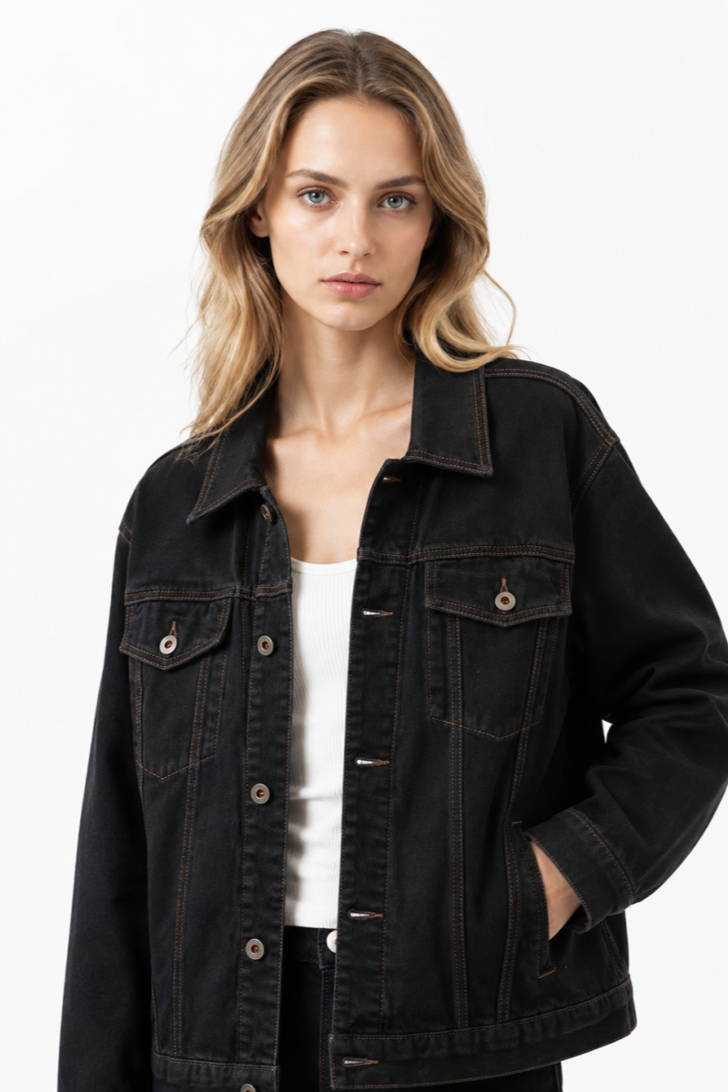 Women's Classic Raw Black Denim Jacket