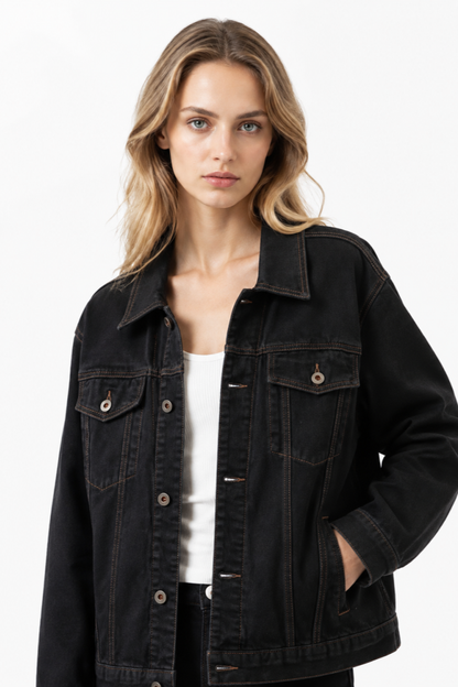 Women's Classic Raw Black Denim Jacket