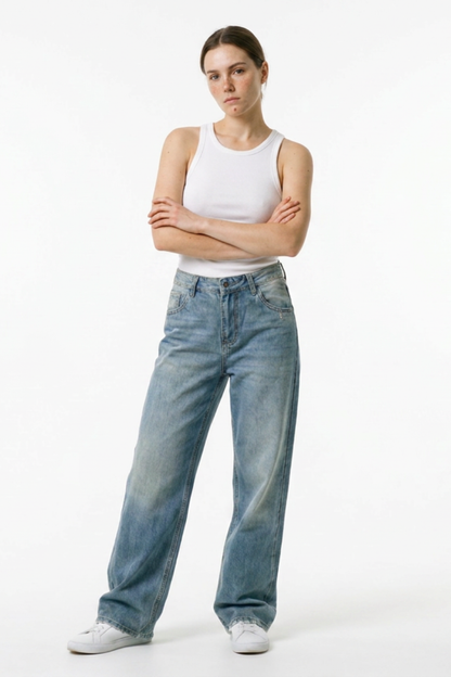 Women's Distressed High Waist Straight Leg Jeans