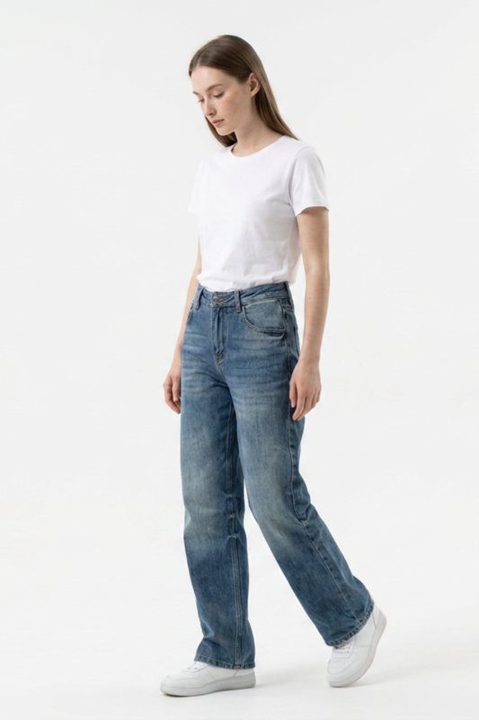 Women's High Waist Loose Straight Leg Jeans