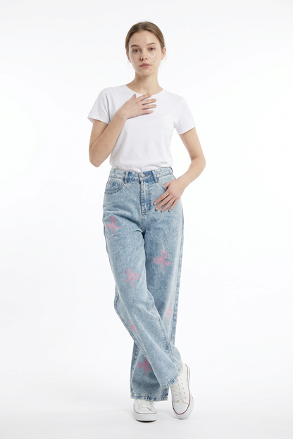 Women's High Waist Printed Wide Leg Jeans