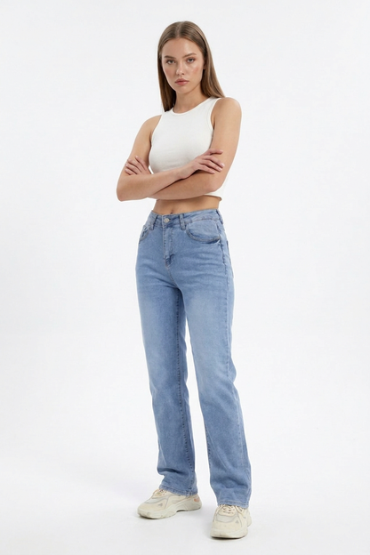 Women's Vintage High Waist Stretch Straight Leg Jeans