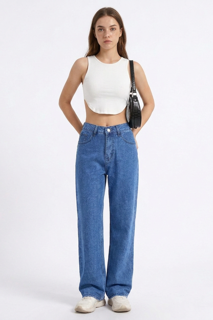 Women's Vintage Wash High Waist Straight Leg Jeans