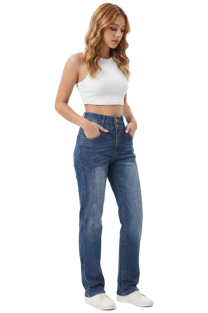Women's Wash High Waist Straight Leg Jeans