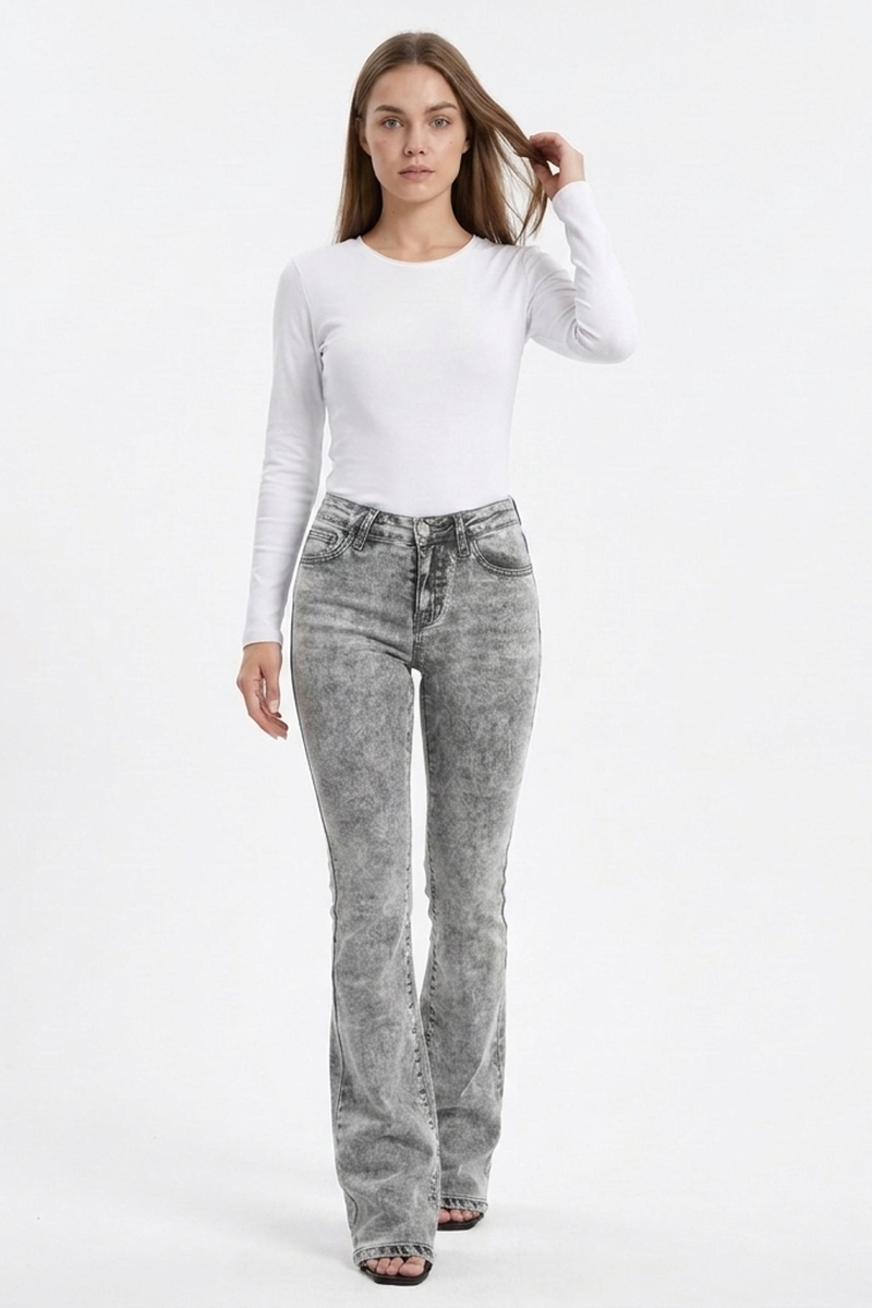 Women's High Waist Wash Slim Fit Flare Jeans