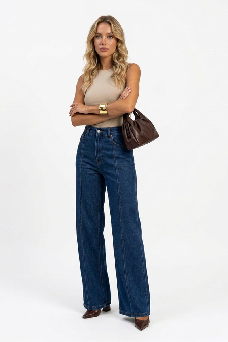 Women's High Waist Relaxed Stretch  Wide Leg Jeans