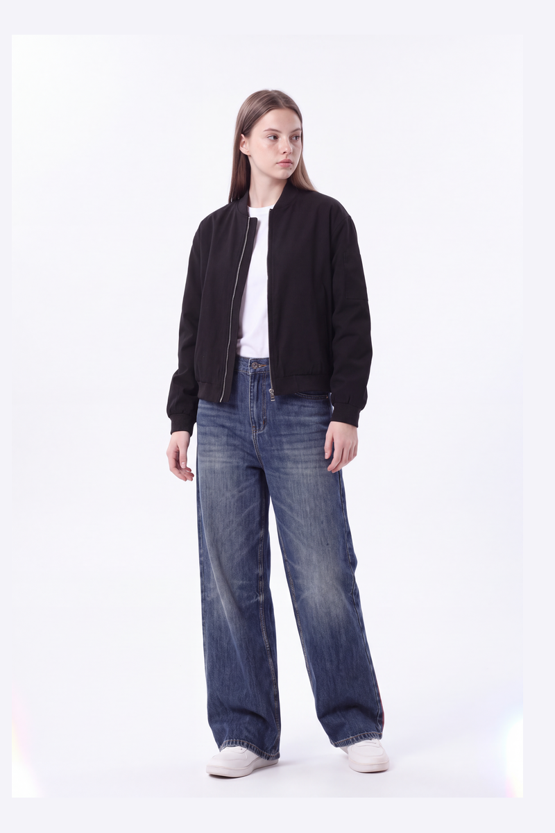 Women's 100% Cotton High Waist Relaxed-Fit Wide Leg Jeans