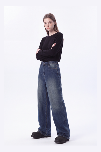 Women's High Waist Wash Wide Leg Jeans