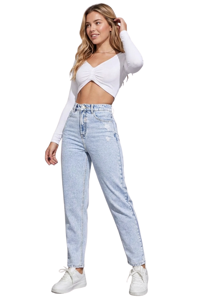 Women's High-Waisted Distressed Straight-Leg Jeans