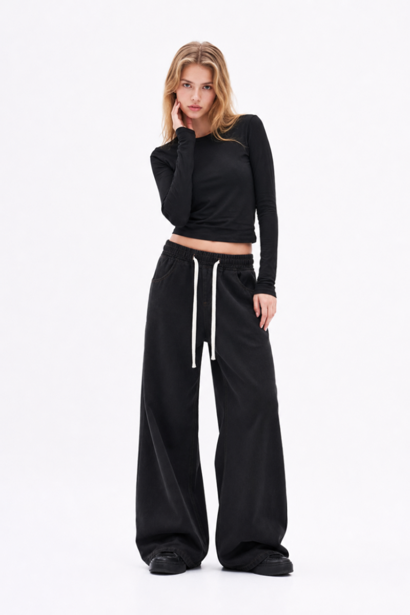 Women's Drawstring Waist Wide Leg Jeans