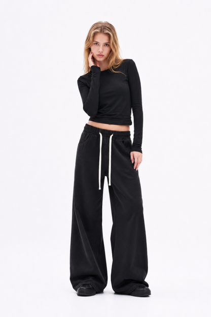 Women's Drawstring Waist Wide Leg Jeans
