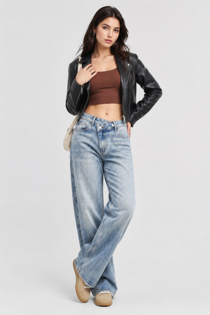Women's High Waist Light Wash Vintage Baggy Wide Leg Jeans