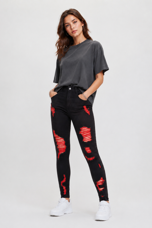 Women's High Waist Ripped Skinny Jeans