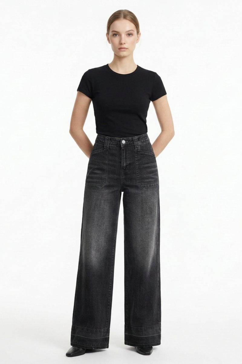 Women's Vintage Wash High Waist Wide Leg Jeans