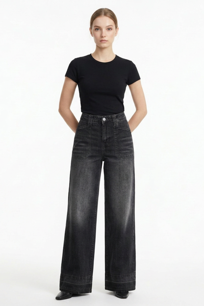 Women's Vintage Wash High Waist Wide Leg Jeans