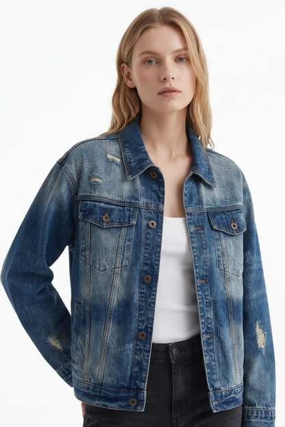 Women's Distressed Wash Denim Jacket