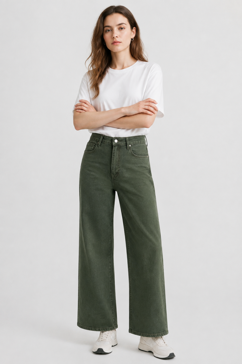 Women's high-waisted stretch loose straight-leg jeans