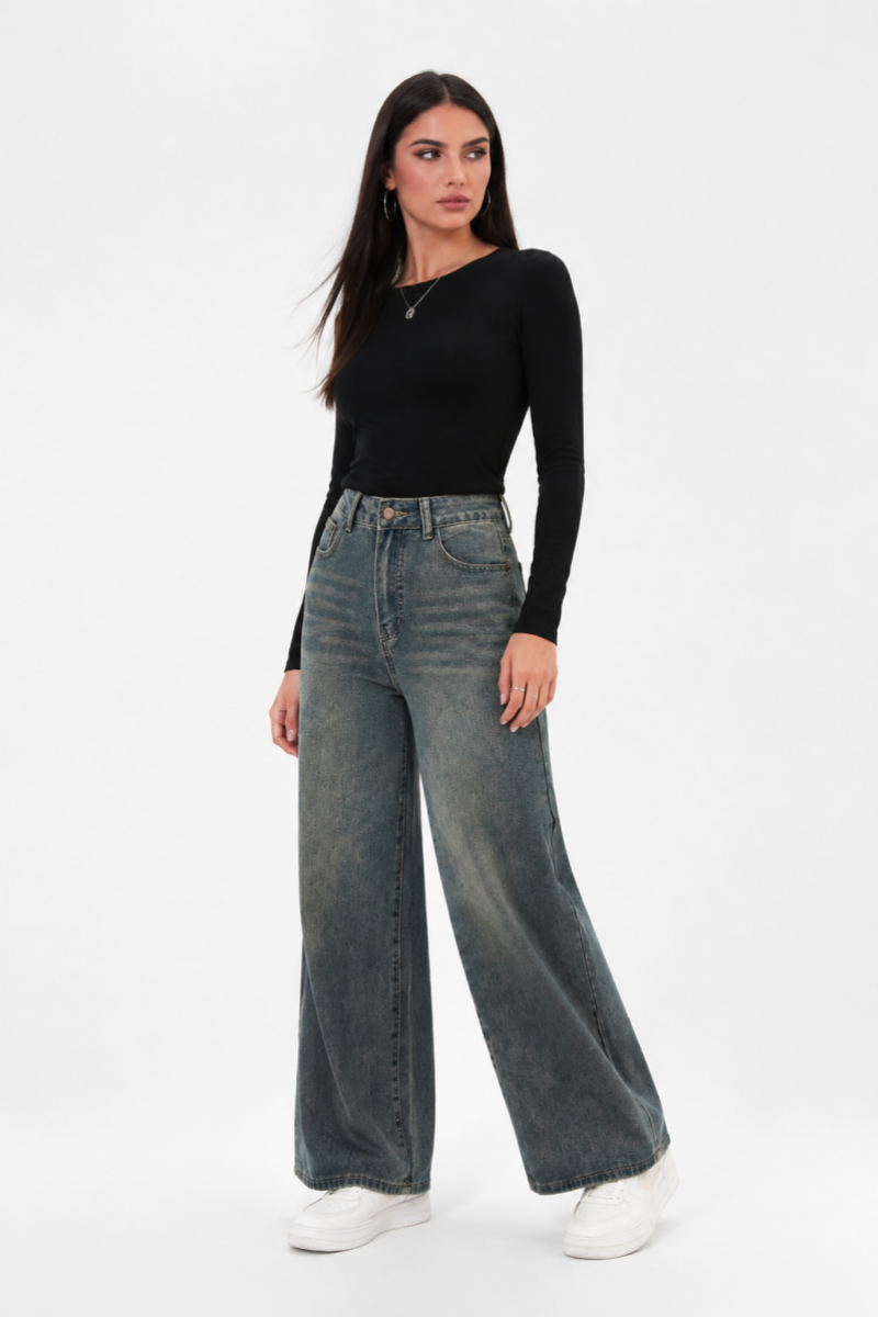 Women's vintage high-waisted loose wide-leg jeans