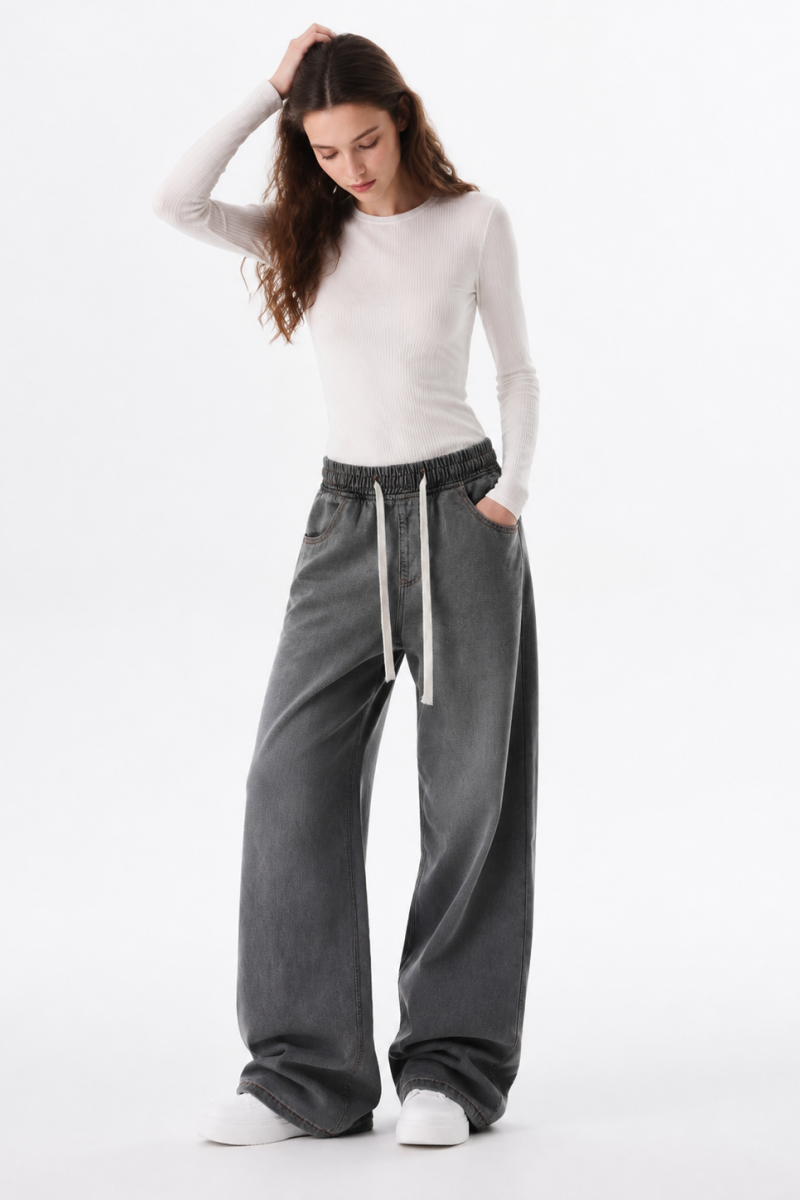 Women's Drawstring Waist Wide Leg Jeans