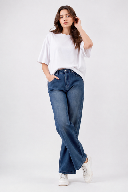 Women's High Waist Non-Stretch Wide Leg Jeans