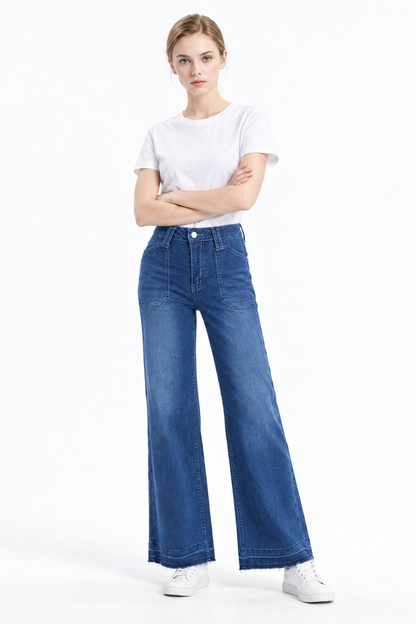 Women's Blue High Waist Wide Leg Jeans