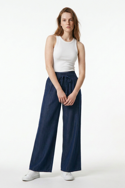 Women's High Waist Drawstring Wide Leg Jeans