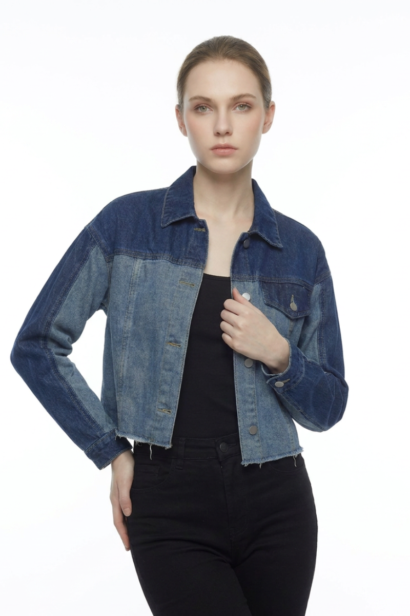 Women's Cropped Two-Tone Denim Jacket