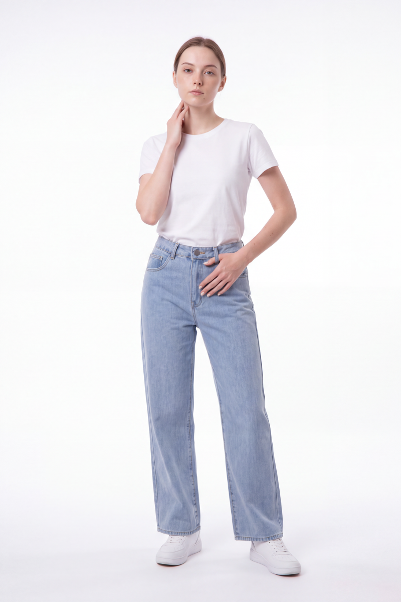 Women's Straight Leg Jeans with Pink Bow Embroidery