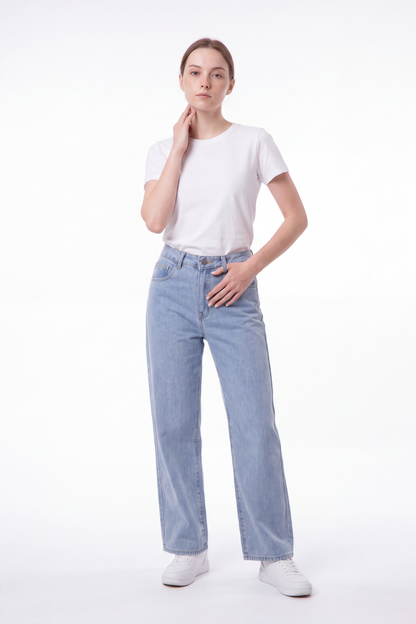 Women's Straight Leg Jeans with Pink Bow Embroidery