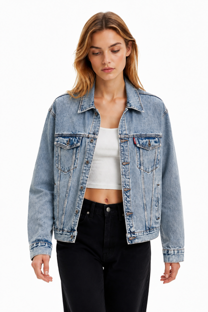 Women's Light Wash Drop Shoulder Denim Jacket