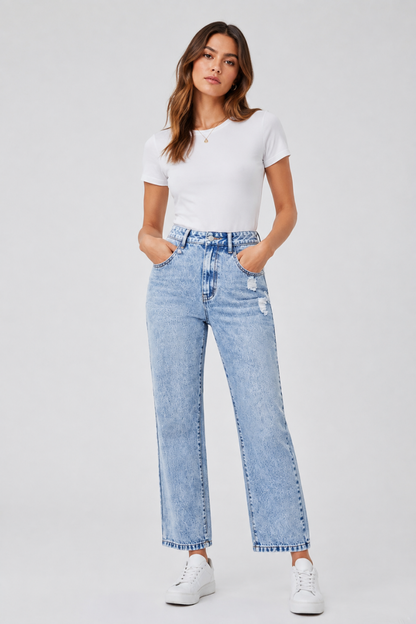Women's vintage ripped ankle-length slim-fit jeans