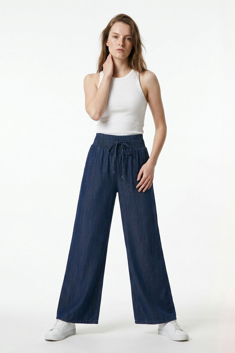 Women's High Waist Drawstring Wide Leg Jeans