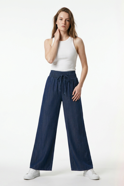 Women's High Waist Drawstring Wide Leg Jeans
