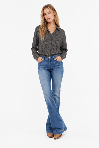 Women's High Waist Flare Jeans with Western Pocket Detail