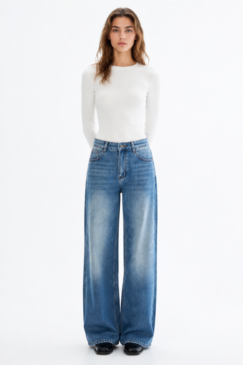 Women's Vintage Wash High Waist Straight Leg Jeans