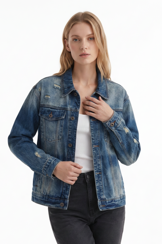 Women's Distressed Wash Denim Jacket