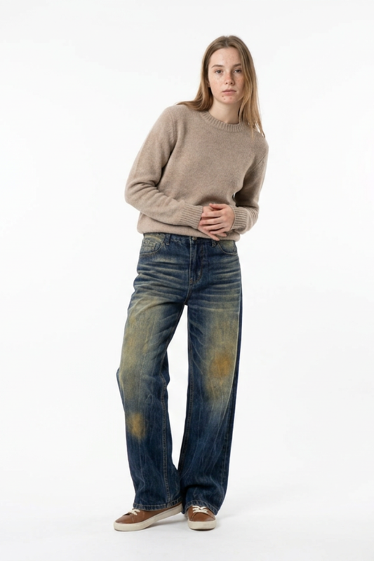 Women's Vintage Heavy Wash High Waist Straight Leg Jeans