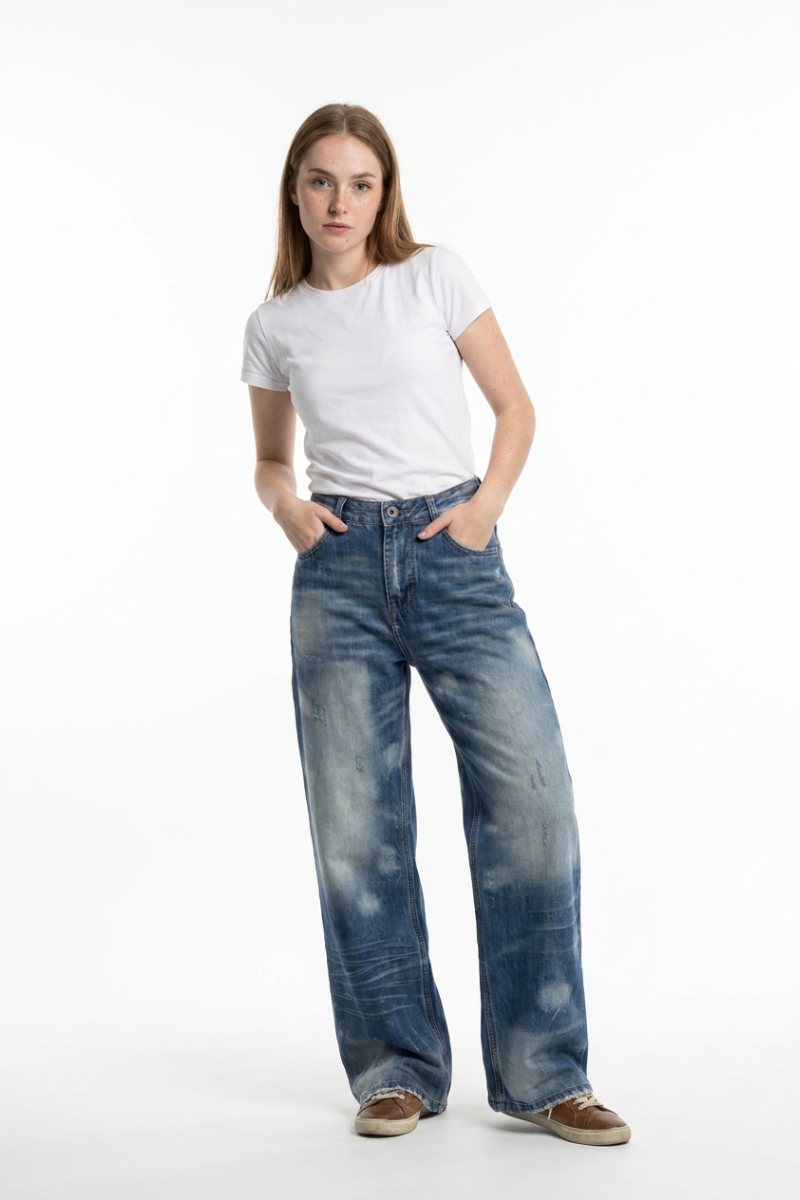 Women's Vintage Wash High Waist Straight Leg Jeans