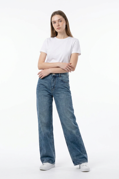 Women's Vintage Wash High Waist Straight Leg Jeans
