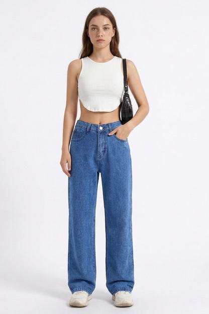 Women's Vintage Wash High Waist Straight Leg Jeans