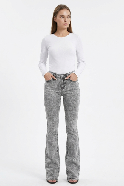 Women's High Waist Wash Slim Fit Flare Jeans