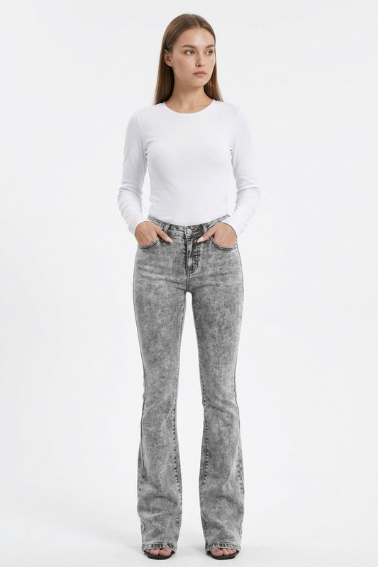 Women's High Waist Wash Slim Fit Flare Jeans