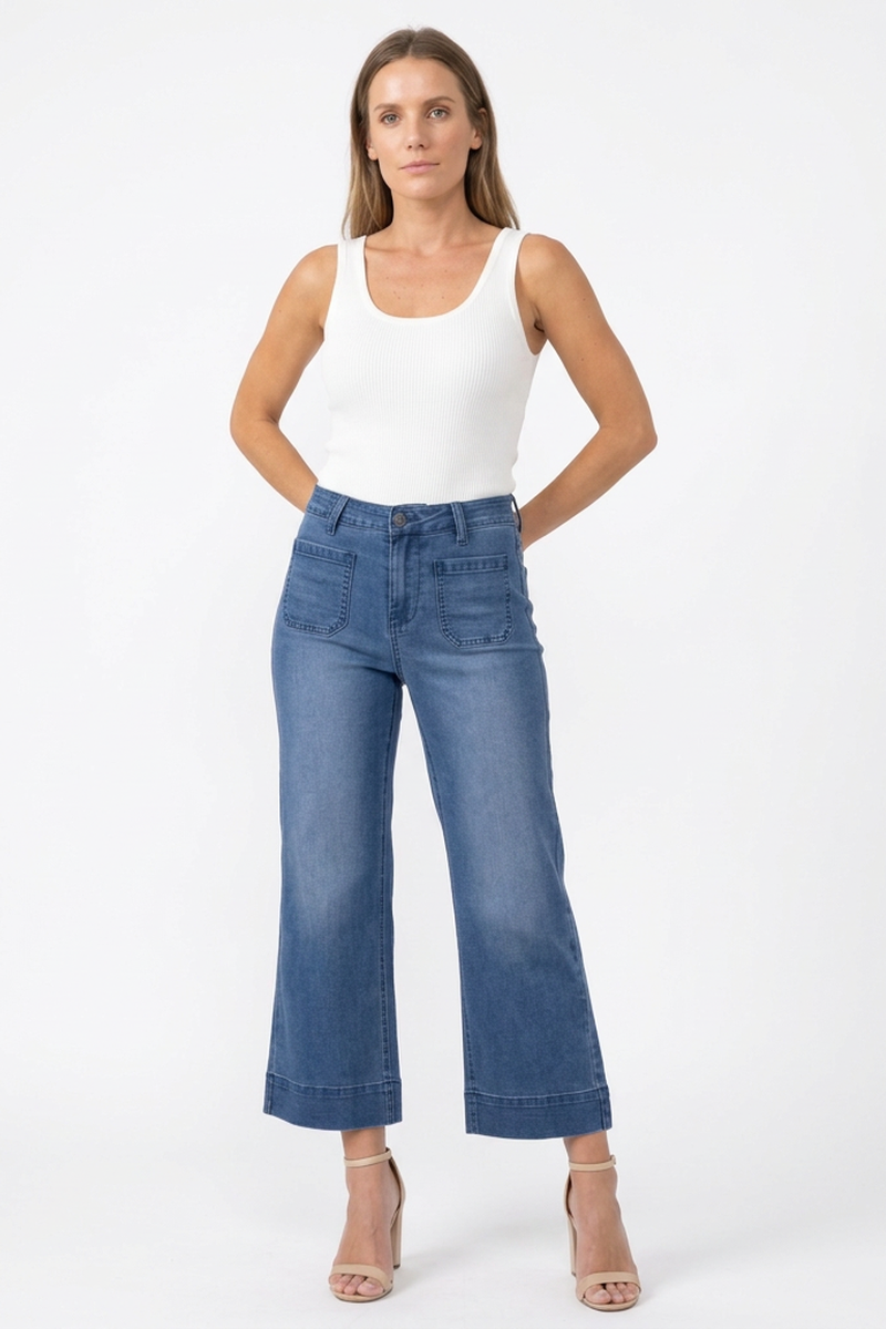 Women's High Waist Wide Leg Cropped Jeans