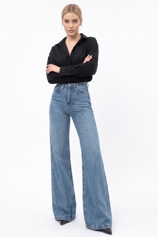 Women's Classic Wash High Waist Baggy Wide Leg Jeans