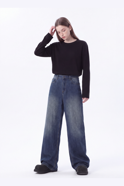 Women's High Waist Wash Wide Leg Jeans